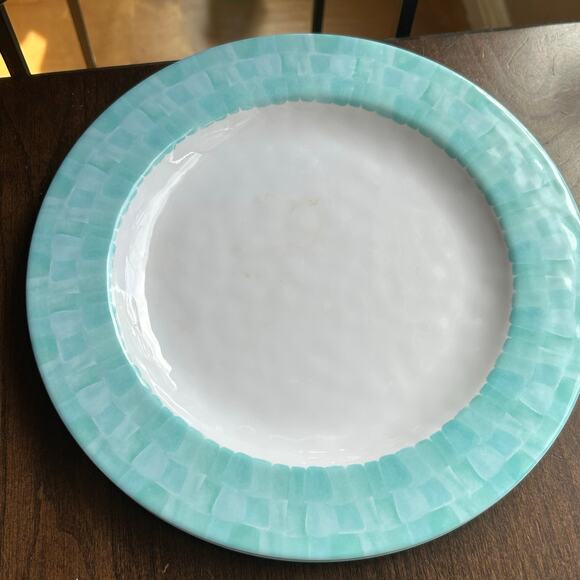 Set of 8 Sigrid Olsen 8" Melamine Bowls White Teal & 11”Dinner Plates - Picture 8 of 15